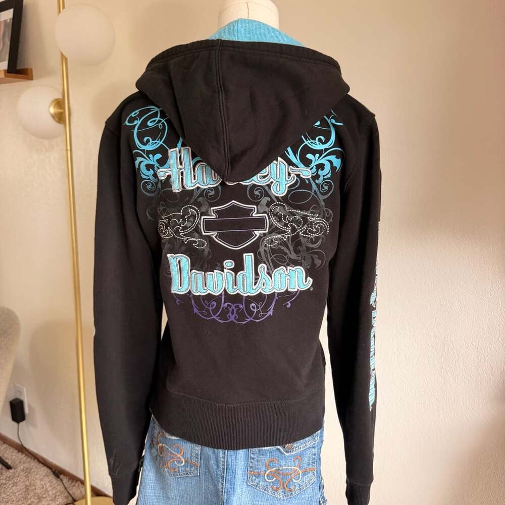 Harley-Davidson Zip Up Hoodie Size XL Black Blue Motorcycles